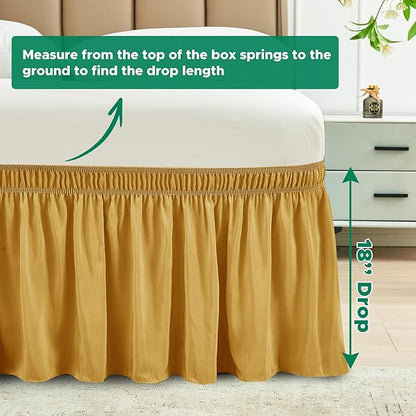 Biscaynebay Wrap Around Bed Skirts for King & Cal King Beds 18" Drop, Christmas Gold Adjustable Elastic Dust Ruffles Easy Fit Wrinkle Resistant Silky Luxurious Fabric Machine Washable
