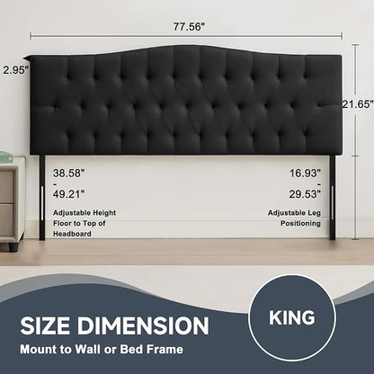 Tufted Upholstered King Size Headboard Only, Adjustable 38-50 in, Black | King Headboard for King Size Bed, Durable Linen Fabric Headboards, Modern Diamon Design Wood Head Board