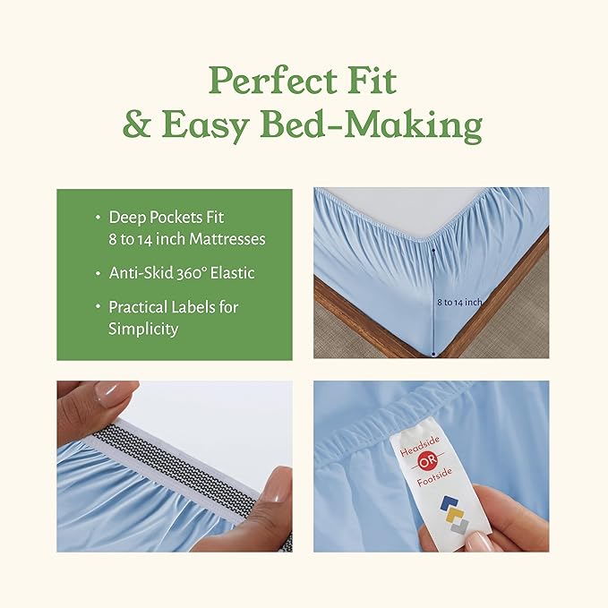 California Design Den Twin XL Sheets Set - Soft 100% Organic Cotton Sheets, Crisp and Cool Percale, Deep Pockets with Anti-Skid Elastic, Breathable and Durable Bedding for Dorm Room - Light Blue