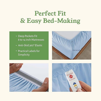 California Design Den Twin Sheets Set - Soft 100% Organic Cotton Sheets, Crisp and Cool Percale, Deep Pockets with Anti-Skid Elastic, Breathable and Durable Bedding Set - Light Blue