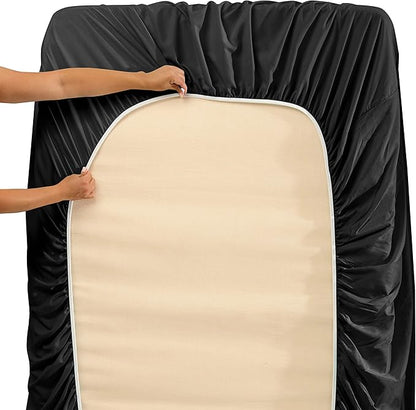 Hearth & Harbor Extra Deep Pocket Sheets - Fits Mattress 18-24 Inches Deep - Extra Deep Pocket Twin Sheets Sets - 4 Piece Twin Size - Black