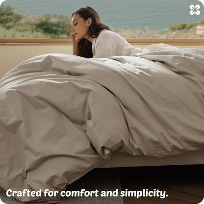 Bedsure Cotton Duvet Cover Twin - Luxury Slub Weave 100% Cotton Duvet Cover Set, PureWoven Bedding Set with a Linen Like Textured, Easy Change, Tannish Linen Grey, 68" x 90"