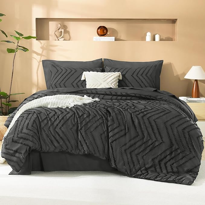 Litanika Dark Grey Full Size Comforter Set with Sheets - 7 Pieces Bed in a Bag Full Tufted Complete Bedding Sets with Comforter, Sheets, Pillowcases & Shams