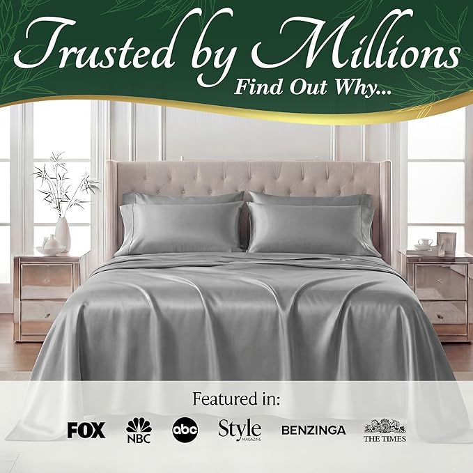 DECOLURE 100% Viscose Derived from Bamboo Sheets Queen Size - Luxury 6 Pc Naturally Cooling Sheets, Ultra Soft Bed Set - Deep 17" Pockets, Durable Double Stitching, Oeko Tex Standard (Light Grey)
