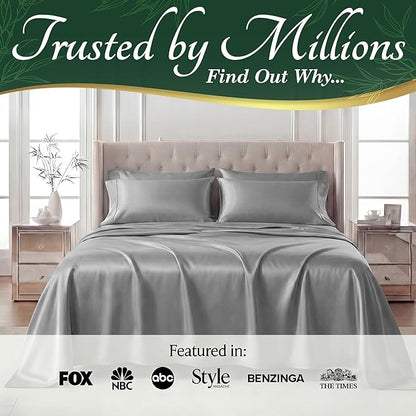 DECOLURE 100% Viscose Derived from Bamboo Sheets Queen Size - Luxury 6 Pc Naturally Cooling Sheets, Ultra Soft Bed Set - Deep 17" Pockets, Durable Double Stitching, Oeko Tex Standard (Light Grey)