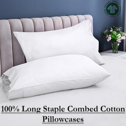 Royale Linens White Cotton Pillow Cases King Size Set of 12 - Bed Pillow Covers - 100% Cotton Pillowcases - Soft & Cooling - Envelope Closure - Hotel Quality Bulk Pillowcases 20" x 40"