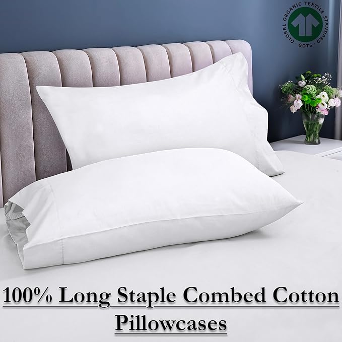 Royale Linens White Cotton Pillow Cases Queen Size Set of 12 - Bed Pillow Covers - 100% Cotton Pillowcases - Soft & Cooling - Envelope Closure - Hotel Quality Bulk Pillowcases 20" x 30"