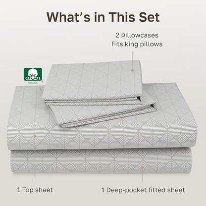 California Design Den Printed King Size Sheets Set - 400 Thread Count, Soft Sateen, Natural 100% Cotton Sheets, Deep Pockets, and Durable Bedding Set - Taupish-Sage Crosshatch