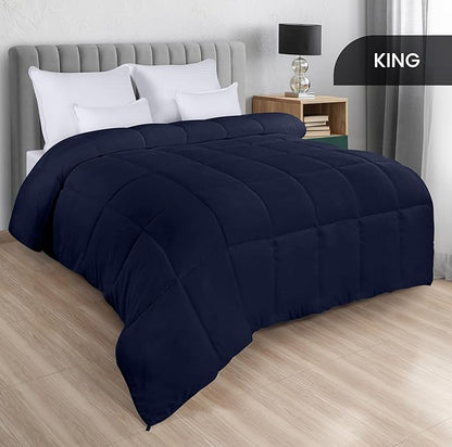Utopia Bedding Comforters King Size, All Season Duvet Insert, Down Alternative Box Stitched Bed Comforter with Corner Tabs, Machine Washable (Navy)