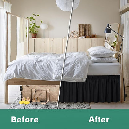 Biscaynebay Wrap Around Bed Skirts with Split Corners for Twin/Twin XL Beds 15" Drop, Black Adjustable Elastic Dust Ruffles Easy Fit Wrinkle Resistant Silky Luxurious Fabric Machine Washable