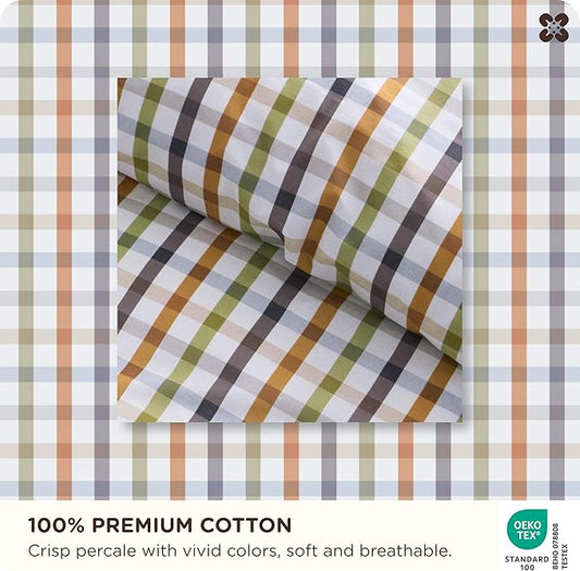 Bedsure Gingham Duvet Cover Queen Size - 100% Cotton Reversible Classic Warm Plaid Pattern Duvet Cover Set, 3 Pieces Soft & Breathable PureWoven Bedding Set with 2 Pillow Shams (Warm Plaid 90"x90")