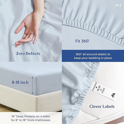 Mayfair Linen 100% Organic Cotton Sheets Twin XL Size - 3 PC Organic Cotton Percale Sheets Twin XL Set (Light Blue), Soft, Crisp, Cooling Bedsheets, 16" Deep Pocket Hotel Bedding - GOTS Certified