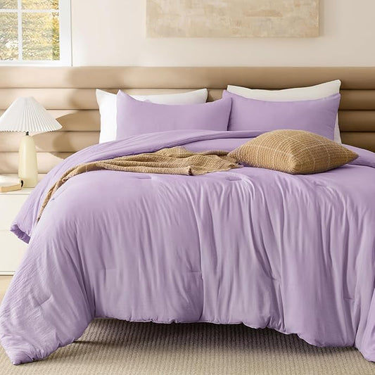Bedsure Queen Comforter Set, Lavendar Soft Prewashed Bedding for All Seasons, 3 Pieces GentleSoft™ Bed Set, 1 Lightweight Comforter (90"x90") and 2 Pillowcases (20"x26")