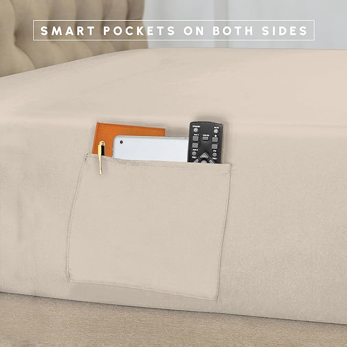 Elegant Comfort 8-Piece Pinch Pleated Comforter Set - All Season Complete Bed in a Bag, Includes 4pc Smart Sheet Set, Bed Skirt, Comforter, Matching Pillowcases and Shams, Full/Queen, Cream