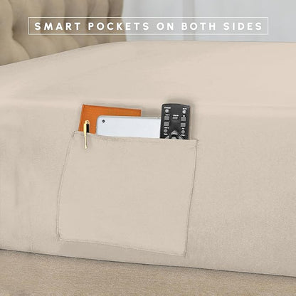Elegant Comfort 8-Piece Pinch Pleated Comforter Set - All Season Complete Bed in a Bag, Includes 4pc Smart Sheet Set, Bed Skirt, Comforter, Matching Pillowcases and Shams, Full/Queen, Cream