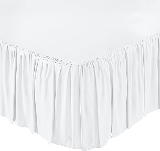 Amazon Basics Ruffled Bed Skirt, Classic Style, Wrinkle and Fade Resistant, Machine Washable, 16" Drop, Full, White