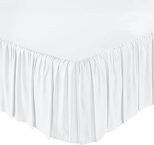 Amazon Basics Lightweight Ruffled Bed Skirt, Machine Washable, Wrinkle Resistant, Classic Style, Soft 100% Microfiber With 16" Drop, King, Bright White