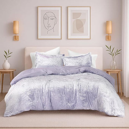 Comfort Spaces Juliette Luxe Comforter Set Velvet Lush with Soft Brushed Microfiber Reverse, All Season Cozy Velvet Bedding Sets, Fluffy Comforter Bed Set, Matching Sham, Purple Twin/Twin XL 2 Piece