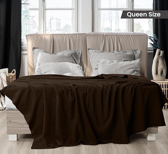 Utopia Bedding Brown 100% Cotton Blanket [Queen Size - 90x90 Inch] Lightweight, Soft and Breathable Thermal Blanket for All Seasons