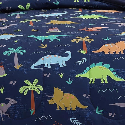 Kids Comforter Set Full Size for Boys, Navy Dinosaur Bedding Set 1 Comforter, 1 Decor Pillow, 2 Pillow Shams