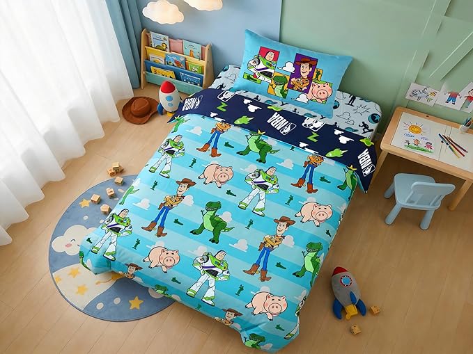 Northwest Disney Toy Story Twin Comforter Set, Reversible Buzz Lightyear & Woody Design, Ultra Soft Fade Resistant Microfiber Kids Bedding Set, Officially Licensed