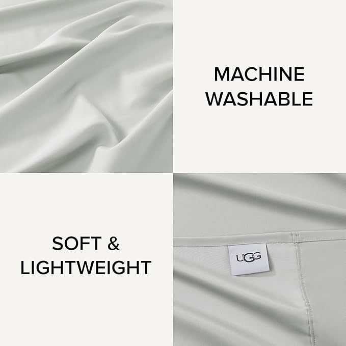 UGG Hedi Full XL Sheet Set 4-Piece Luxury Cooling Sheets Deep Pockets Premium Bedding with 2 Pillow Shams Hypoallergenic Machine Washable Soft Lightweight Bed Set for Bedroom, Full XL, Mineral Green