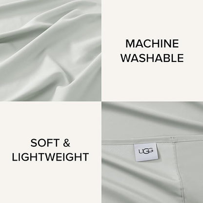 UGG Hedi Full XL Sheet Set 4-Piece Luxury Cooling Sheets Deep Pockets Premium Bedding with 2 Pillow Shams Hypoallergenic Machine Washable Soft Lightweight Bed Set for Bedroom, Full XL, Mineral Green