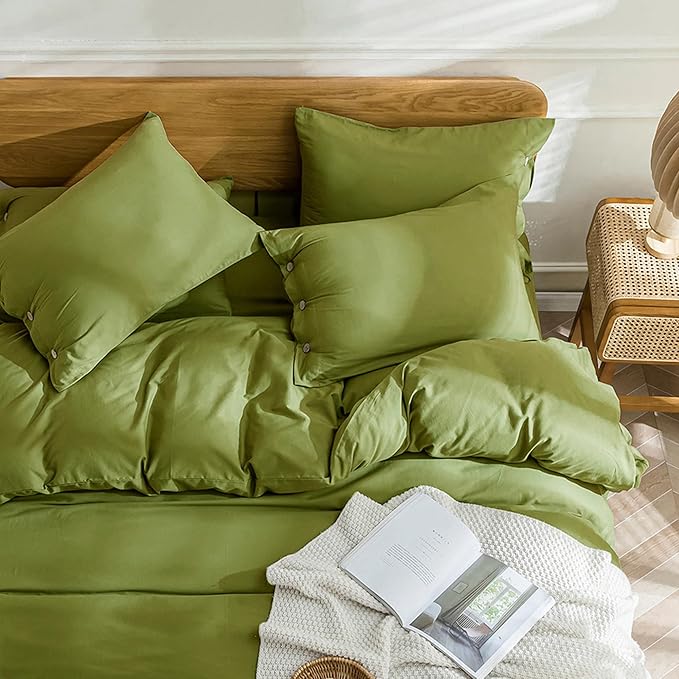 JELLYMONI Christmas Duvet Cover King Size - Avocado Green Comforter Cover with Button 100% Washed Cotton 3PCS Breathable Soft Solid Bedding Set Duvet Cover 104×90in & 2 Pillowcases (NO Comforter)