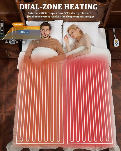 CAROMIO Heated Blanket Queen Size with LCD Dual Controller, Waffle Weave Fast Heating Electric Blankets, 10 Heat Levels & 1-12H Time Settings, ETL Certified, Machine Washable, Beige, 84" x 90"