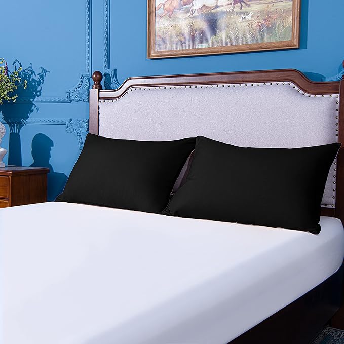NTBAY King Pillowcase Set - 2 Pack Brushed Microfiber 20x40 Pillowcases - Soft, Wrinkle-Free, Fade-Resistant, Stain-Resistant, Black Pillowcases with Envelope Closure - 20x40 Inches, Black