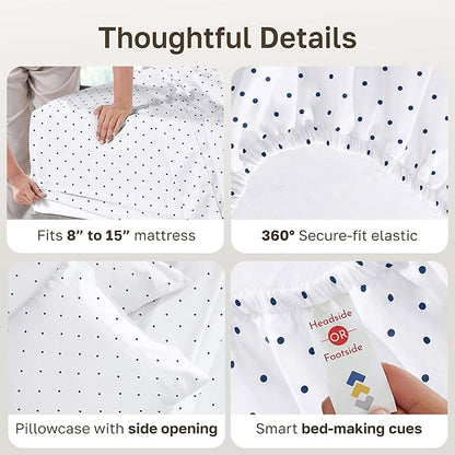 California Design Den Printed Twin XL Sheet Sets - 400 Thread Count Sateen, Natural 100% Cotton Sheets, Deep Pockets, and Durable Bedding Set - Polka Dot