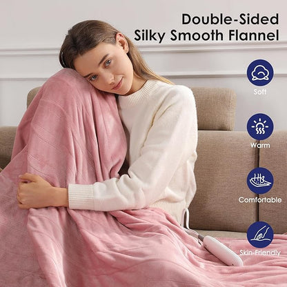 Heated Blanket Full Electric Blanket 72X84in - Fast Heating Blanket for Adults Ultra Soft Flannel Blankets with 5 Heat Levels & 10 Hrs Timer, Machine Washable, Bed Warm Blanket for Winter, Pink