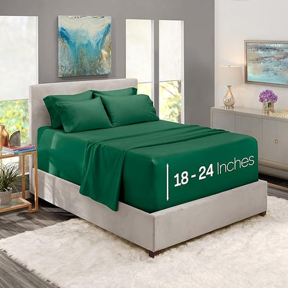 Hearth & Harbor Bed Sheets, Luxury Soft 6 Piece Bed Sheet Set Extra Deep Pocket Fitted Sheets Fits Mattress up to 21", Double Brushed Bedding Sheets & Pillowcases, Full, Dark Green