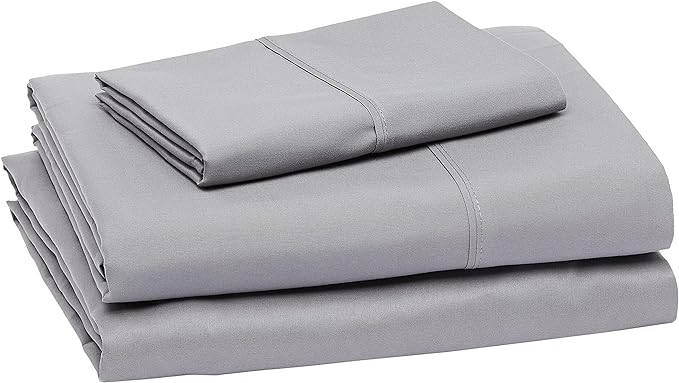 Amazon Basics Lightweight Breathable Brushed Microfiber 3-Piece Bed Sheet Set With 14-Inch Deep Pockets, Wrinkle Resistant, Twin XL, Dark Gray, Solid