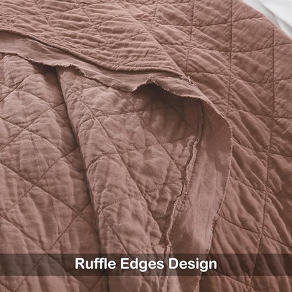 HORIMOTE HOME 100% Linen Front/100% Cotton Back Quilt Set Queen Size, Cameo Rose Pre-Washed European Flax Linen Quilt, Diamond Stitch Bedspread Coverlet Bedding Set 3-Piece for All Seasons
