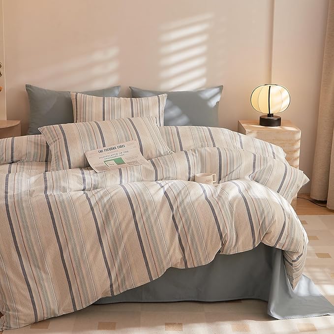 EAVD Striped Comforter Set Twin XL Pink Striped Bedding Comforter Set 3 Pieces Farmhouse Geometric Bedding Set with 2 Pillowcases for All-Season Soft Fluffy Lightweight
