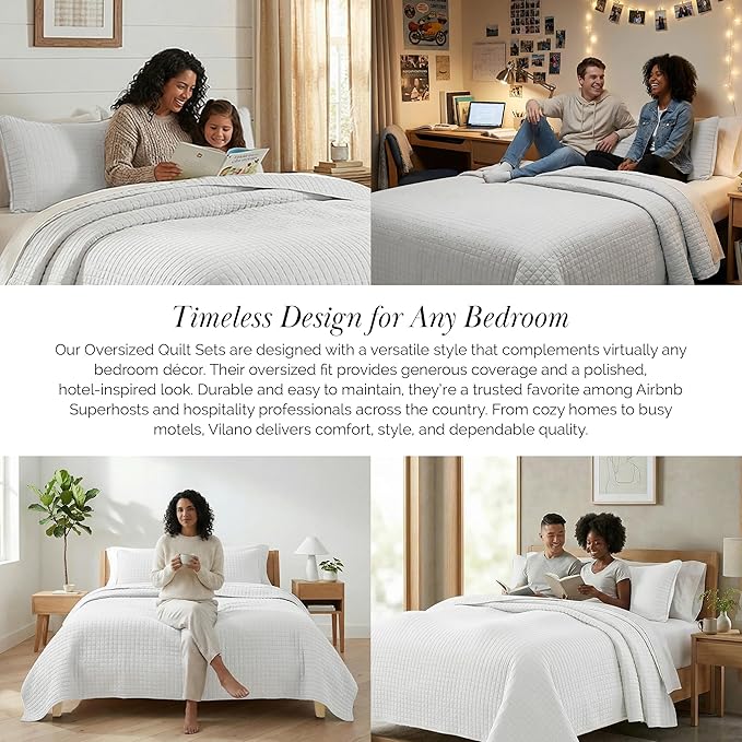 Southshore Fine Living, Inc. White Queen Quilt Bedding Set, Dual Fit Luxury Bedding Quilts, Queen Size Bedspread Coverlet, Full Size Quilted Comforter Bed Spread w/Pillow Shams, White Quilts