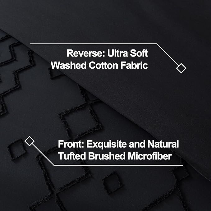 Andency Black Tufted Comforter Set Full(79x90Inch), 3 Pieces(1 Tufts Comforter, 2 Pillowcases) Boho Textured Farmhouse Bed Set, Microfiber Down Alternative Geometric Bedding