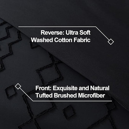 Andency Black Tufted Comforter Set King(104x90Inch), 3 Pieces(1 Tufts Comforter, 2 Pillowcases) Boho Textured Farmhouse Bed Set, Microfiber Down Alternative Geometric Bedding
