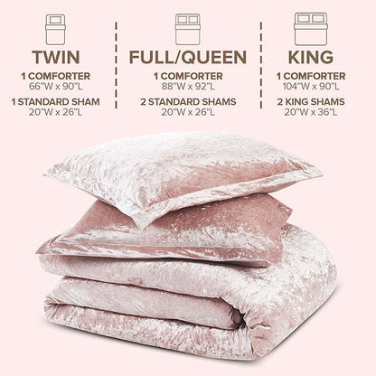 Comfort Spaces Juliette Luxe Comforter Set Velvet Lush with Soft Brushed Microfiber Reverse, All Season Cozy Velvet Bedding Sets, Fluffy Comforter Bed Set, Matching Sham, Blush King 3 Piece