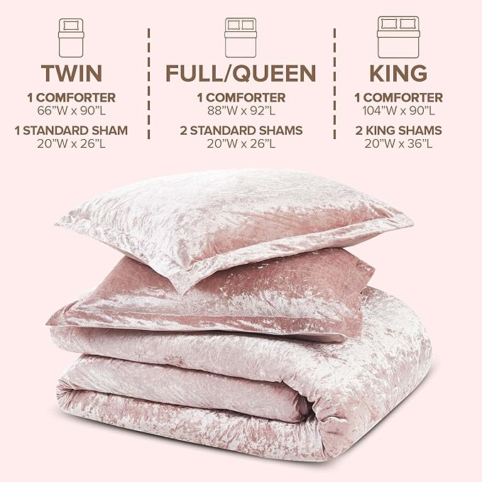 Comfort Spaces Juliette Luxe Comforter Set Velvet Lush with Soft Brushed Microfiber Reverse, All Season Cozy Velvet Bedding Sets, Fluffy Comforter Bed Set, Matching Sham, Blush Twin/Twin XL 2 Piece