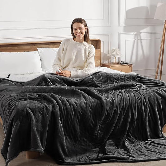 Electric Blanket Queen Heated Blanket - Heating Blanket Queen Size Soft Plush Sherpa with Dual Controllers, 5 Heating Level & 10 Hour Auto Off, ETL Certified, Warm Gifts for Grandma(Charcoal Grey)