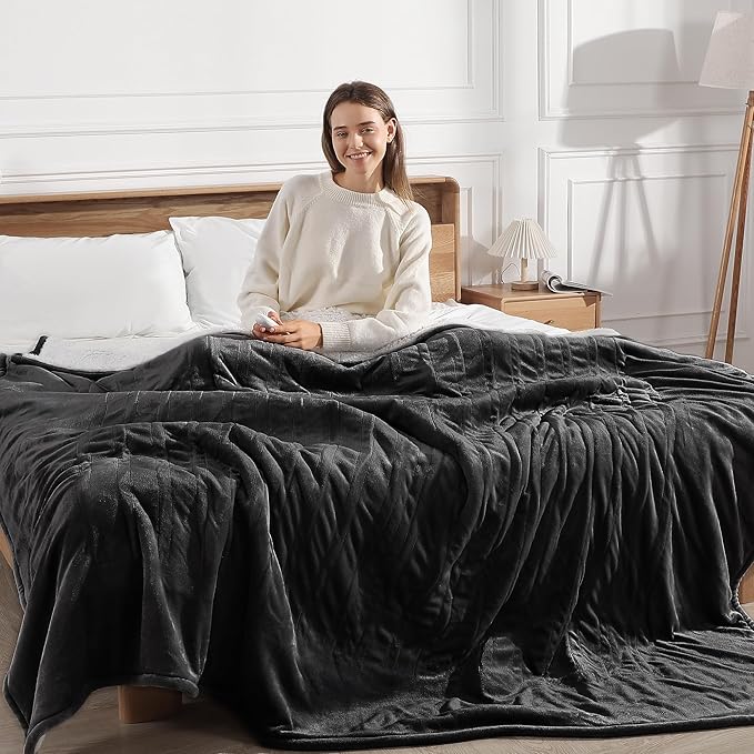 King Heated Blanket 100''X90''- Heated Blanket King Size Soft Plush Sherpa with Dual Controllers, 5 Heating Level & 10 Hour Auto Off, ETL FCC Certified, Warm Gifts for Grandma(Charcoal Grey)