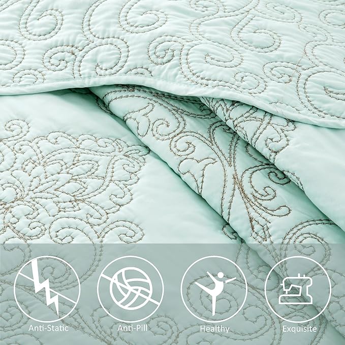Home Soft Things Damask 4 Piece Bedspread Set, Scalloped Edge Reversible Quilt Coverlet Comforter Prewashed Bedding Set, Matelasse Embossed Floral Solid Pattern,Blue Oversize King(120" x 120")