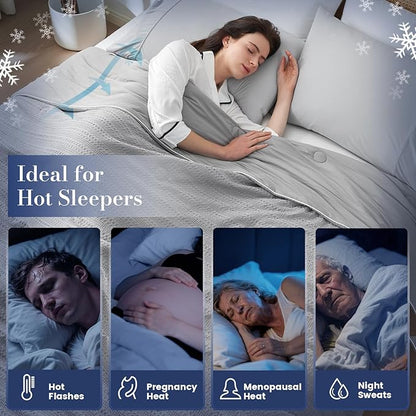 Amélie Home Waffle Cooling Comforter Twin Size, Q-Max 0.45 Reversible Lightweight Cooling Blanket for Hot Sleepers, Breathable Bedding for Night Sweats, 68"x90", Cool Gray