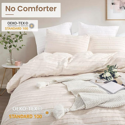 NEXHOME PRO Twin Duvet Cover,Beige 2 Pieces Boho Tufted Duvet Cover Set, Soft and Lightweight 100% Washed Microfiber Comforter Cover Set for All Season(Beige Twin, 66 x 90)-No Comforter