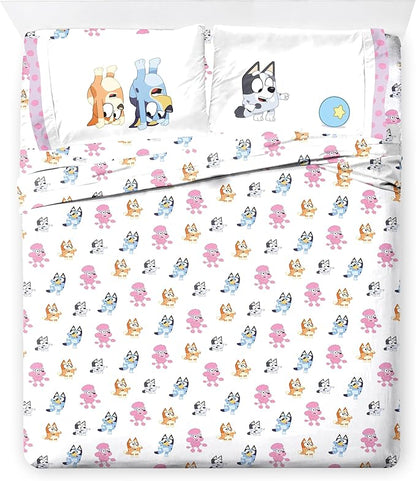 Jay Franco Kids Comforter Set Includes Sheets and Pillow Covers - Soft and Cozy Bed Set for Stylish Room Decor, Pink - Bluey 7 Piece Queen Size Bedding