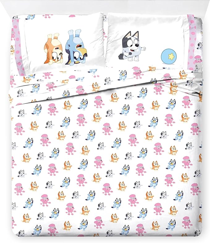 Jay Franco Kids Comforter Set Includes Sheets and Pillow Covers - Soft and Cozy Bed Set for Stylish Room Decor, Pink - Bluey 7 Piece Full Size Bedding