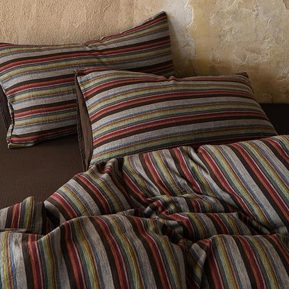 EAVD Retro Striped Duvet Cover Set King Soft 100% Cotton Muslin Bohemian Colorful Vertical Striped Bedding Set with 2 Pillowcases Rustic Farmhouse Style Geometric Pattern Duvet Cover with Zipper