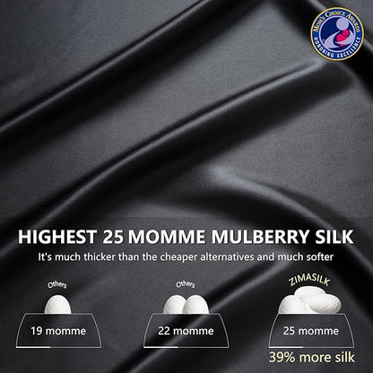 ZIMASILK 25 Momme 100% Pure Mulberry Silk Pillowcase for Hair and Skin Care, Highest Grade 6A Pillow Cases for Women, Long-Lasting Durablity, Gift for Women Men, 1Pc (Queen 20"x30", Black)